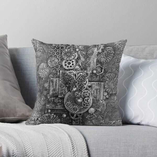 mixed media art work in black and white Throw Pillow