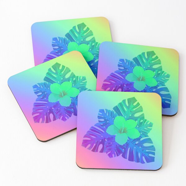 Item preview, Tropical Rainbow Multicolor Hibiscus Leaves Green Flower Blue Leaves designed and sold by hearthearts.