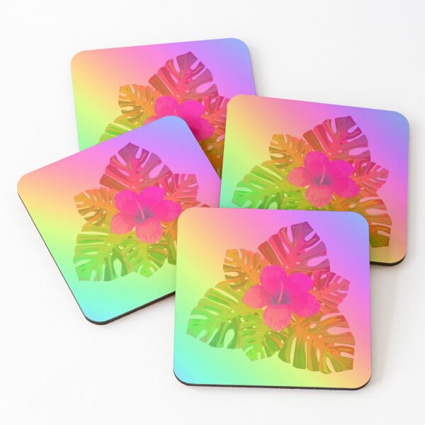 Item preview, Tropical Rainbow Multicolor Hibiscus Leaves Pink Flower Green Leaves designed and sold by hearthearts.