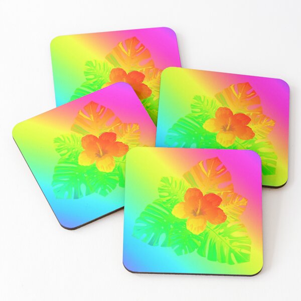 Item preview, Tropical Rainbow Multicolor Hibiscus Leaves Orange Flower Green Leaves designed and sold by hearthearts.