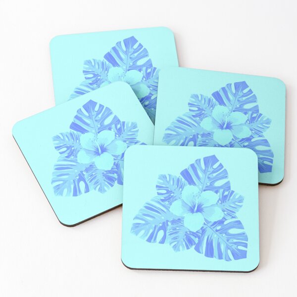 Item preview, Tropical Hibiscus Leaves and Flower Sky Baby Blue  designed and sold by hearthearts.