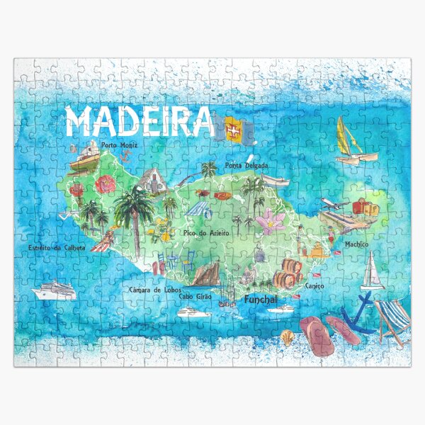 Item preview, Madeira Portugal Island Illustrated Map with Landmarks and Highlights designed and sold by artshop77.
