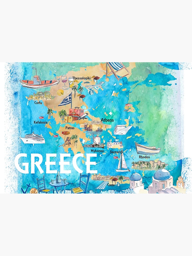 Greece Illustrated Travel Map with Landmarks and Highlights by artshop77