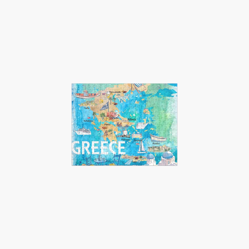 Greece Illustrated Travel Map with Landmarks and Highlights Jigsaw Puzzle