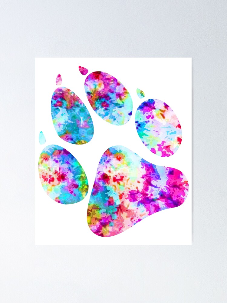 "Large Breed Dog Bully Breed Rainbow Tie Dye Paw Print" Poster for Sale