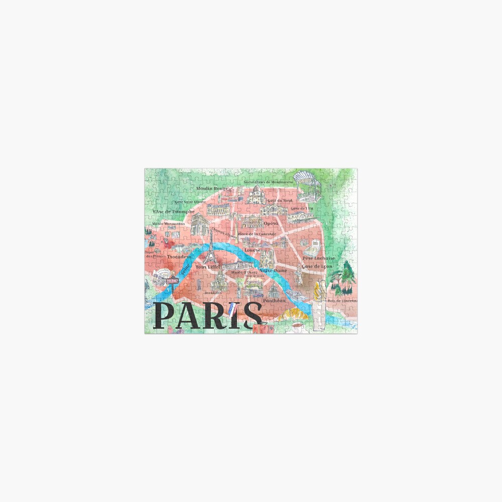 Paris France City of Love Magazine Illustrated Travel Ads Favorite Touristic Highlights Jigsaw Puzzle
