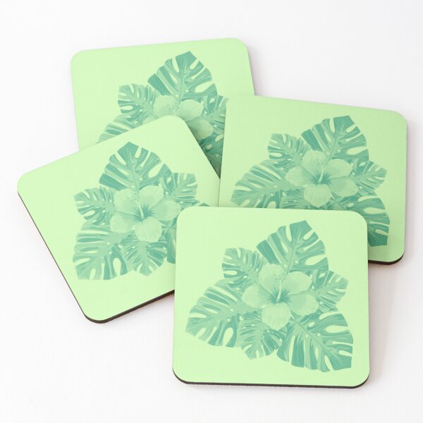 Item preview, Tropical Hibiscus Leaves and Flowers Lime Green designed and sold by hearthearts.