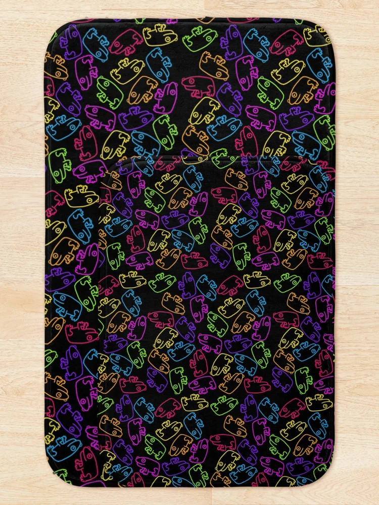 Thumbnail 5 of 6, Bath Mat, Neon Color Frog Pattern designed and sold by firstroundpixel.