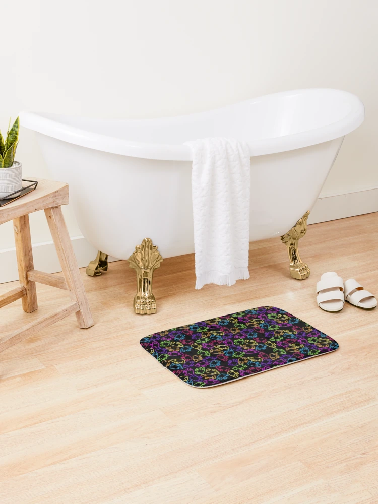 Thumbnail 2 of 6, Bath Mat, Neon Color Frog Pattern designed and sold by firstroundpixel.
