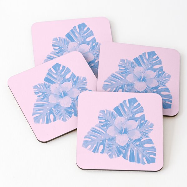 Item preview, Tropical Hibiscus Leaves and Flowers Bubblegum Pink and Blue designed and sold by hearthearts.