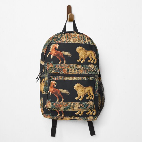Item preview, RED HORSE AND LION AMONG FOREST ANIMALS IN NAVY BLUE designed and sold by BulganLumini.