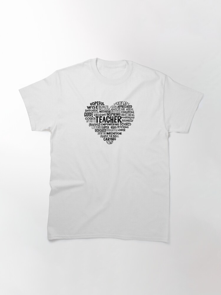Thumbnail 3 of 7, Classic T-Shirt, TEACHER Word Cloud Heart in Black Text designed and sold by jitterfly.