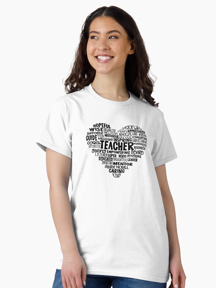 Thumbnail 2 of 7, Classic T-Shirt, TEACHER Word Cloud Heart in Black Text designed and sold by jitterfly.