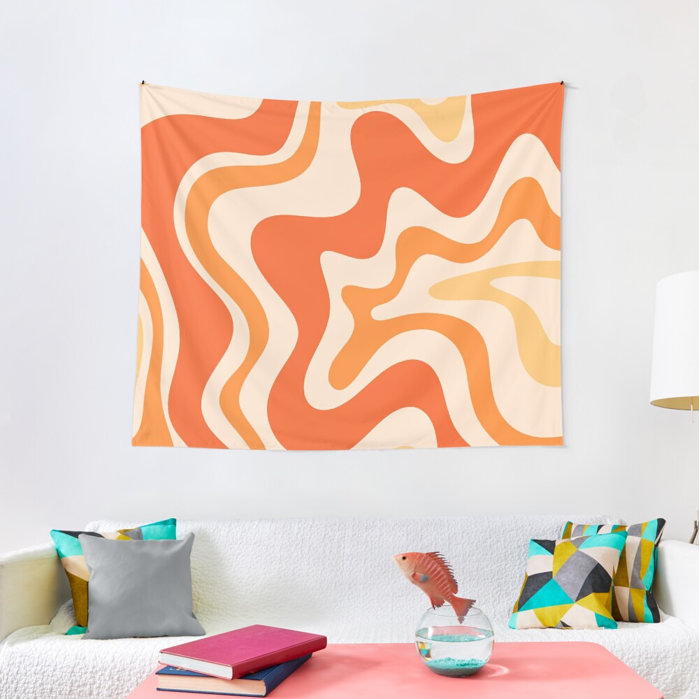 Retro Liquid Swirl Abstract Pattern Square Tangerine Orange Tones