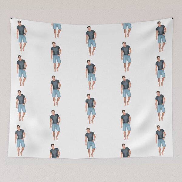 Item preview, painted athletic man in denim shorts designed and sold by nataliavavilina.