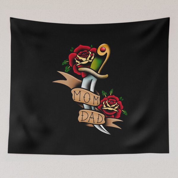 Item preview, Mom and Dad Roses Dagger Traditional Tattoo designed and sold by trajeado14.