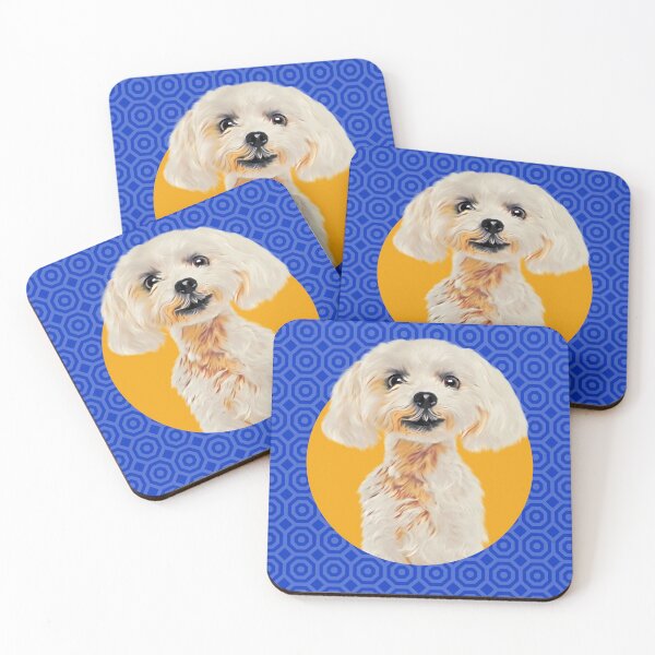 Item preview, fun Smiling Maltese dog on yellow and blue background graphic design art designed and sold by forziati design.