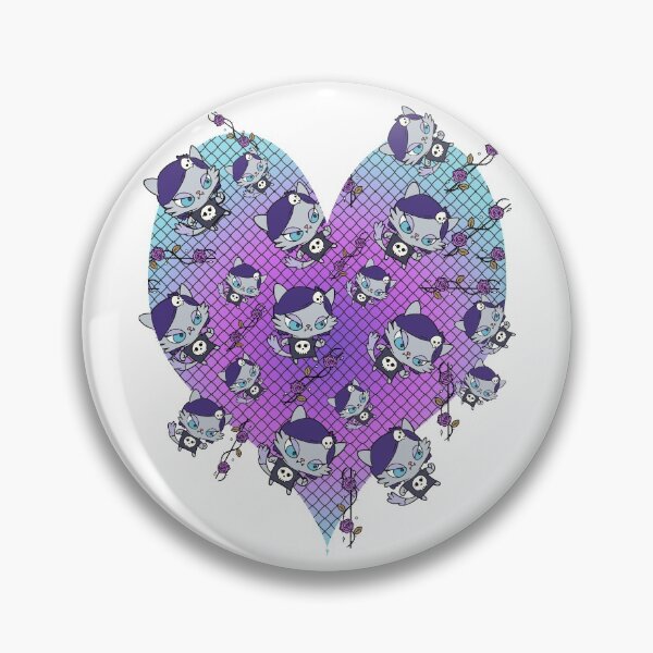 Item preview, Kawaii Gothic Cat And Thorny Roses On Fishnet Heart (for light or white tshirts and products) designed and sold by StormyMuse.