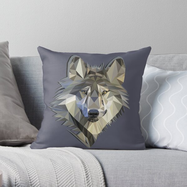 Grey Wolf Geometric Animal Design Throw Pillow