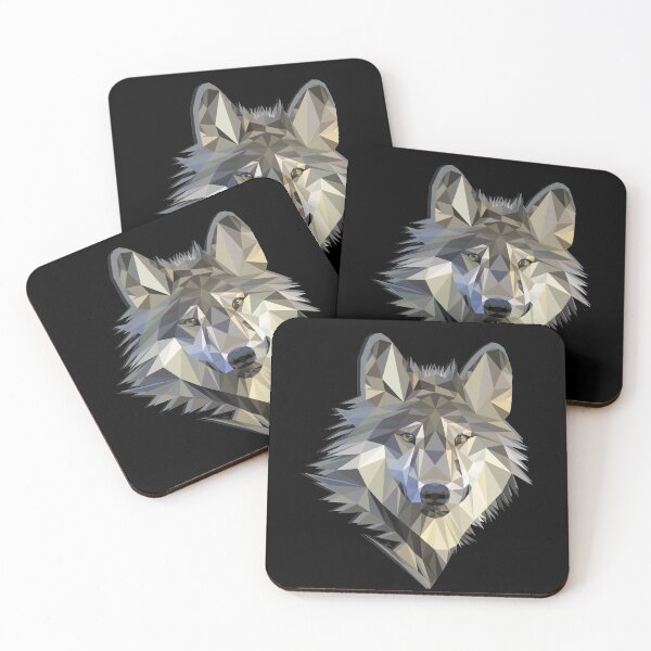 Grey Wolf Geometric Animal Design Coasters (Set of 4)