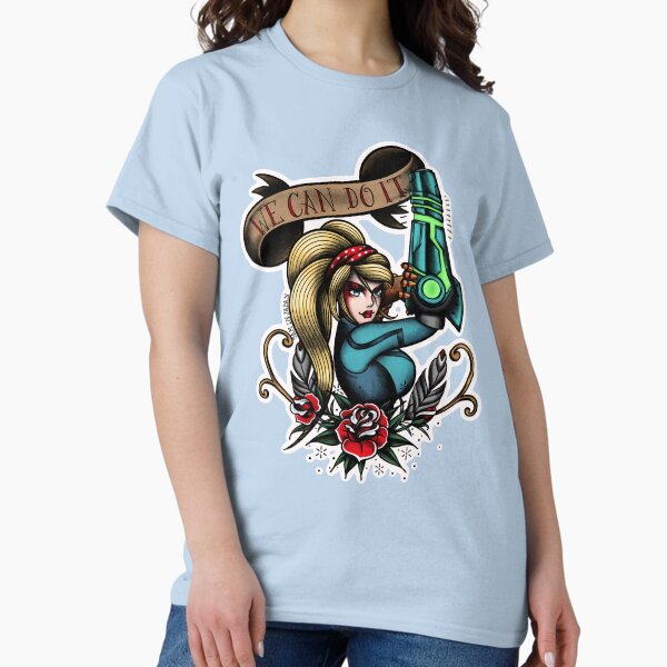 Artikel-Vorschau von Samus Aran aus Metroid im traditionellen amerikanischen Tattoo-Portrait-Stil, designt und verkauft von SamInJapan.