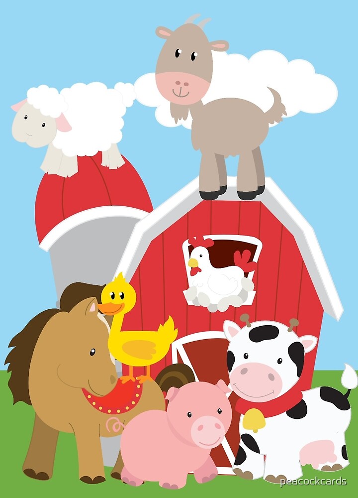 "Farm Animals Cow Pig Horse Duck Chicken Goat" by