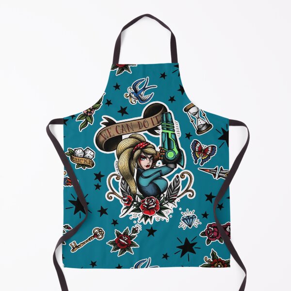 Item preview, Samus Aran from Metroid in American Traditional Tattoo Portrait Style designed and sold by SamInJapan.