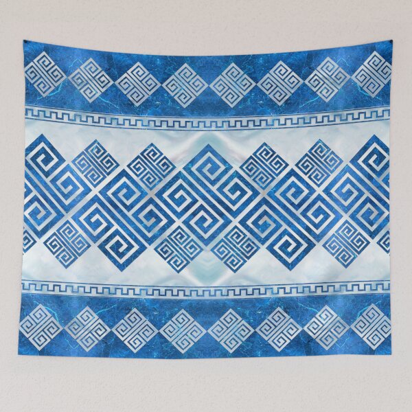 Item preview, Greek Meander - Greek Key Blue gemstone and pearl designed and sold by k9printart.