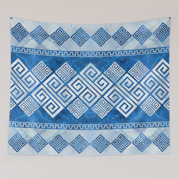 Item preview, Greek Meander - Greek Key Blue gemstone and pearl designed and sold by k9printart.
