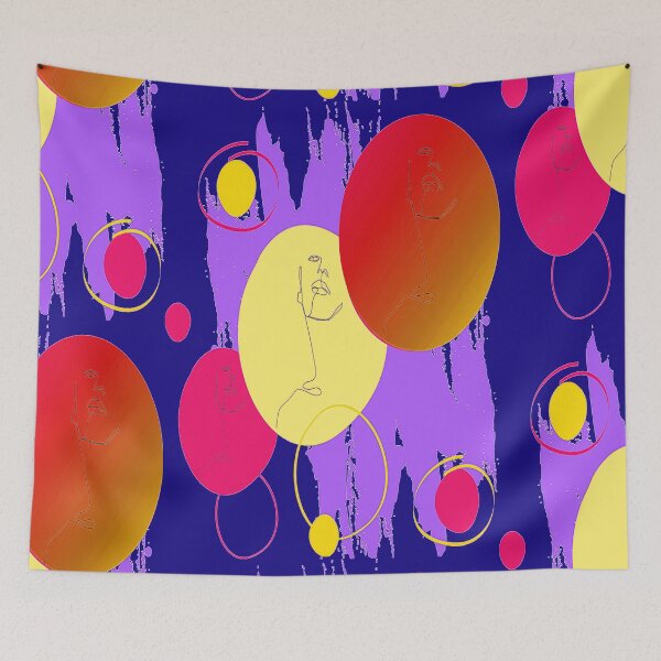 Item preview, Abstract Faces Colorful Circles abstract art design, linear design, nr 4,  Pscychedelic Arte Abstraco designed and sold by Adri Barnard.