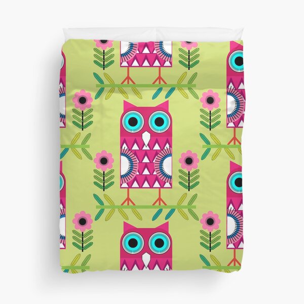 Scandinavian Art - Scandinavian Folk Art - Swedish Folk Art - Home Decor Folk Art - Owls Duvet Cover