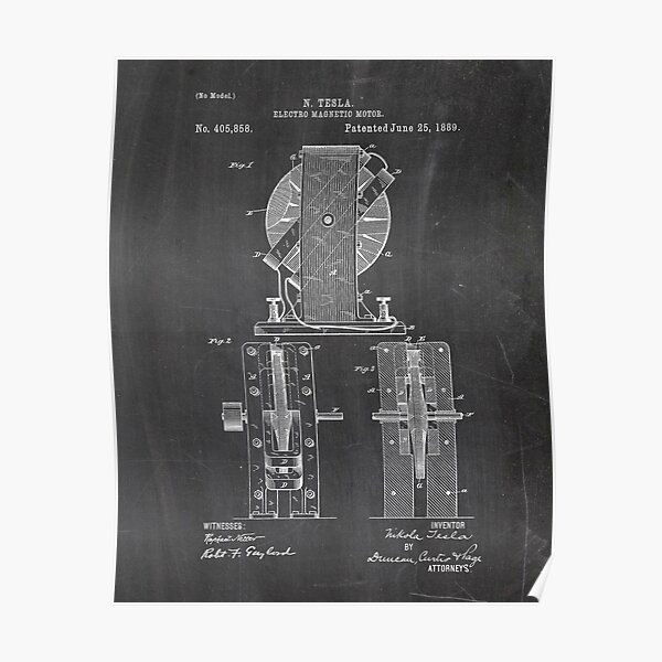 Tesla Electro Magnetic Motor Patent Poster
