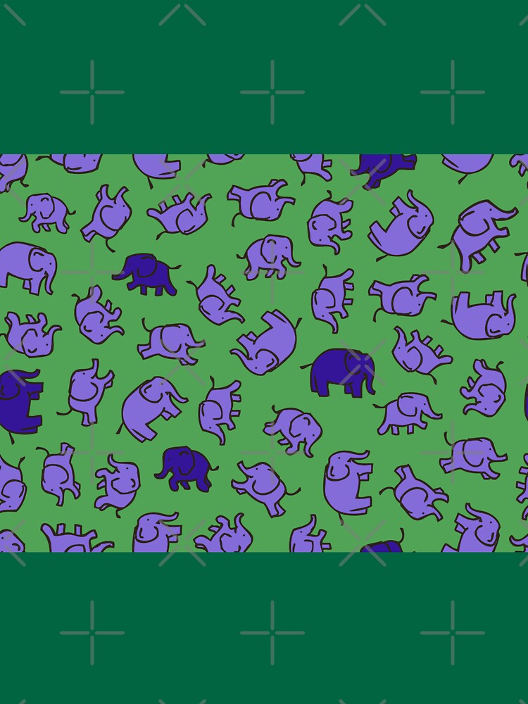Elephants - Lilac and Blue on Green - cute, fun pattern by Cecca Designs by Cecca-Designs