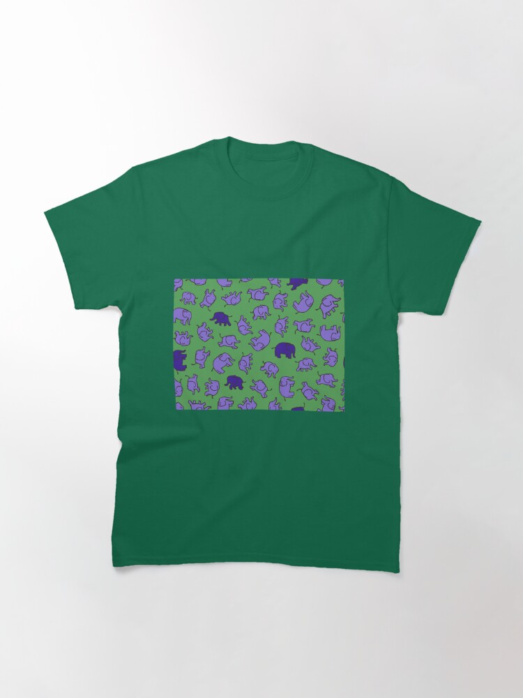 Alternate view of Elephants - Lilac and Blue on Green - cute, fun pattern by Cecca Designs Classic T-Shirt