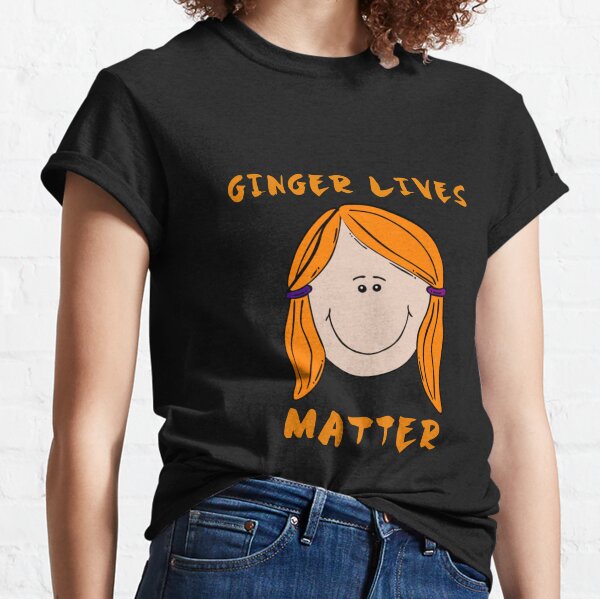 Redhead cute young hipster woman in stylish T-shirt in trendy