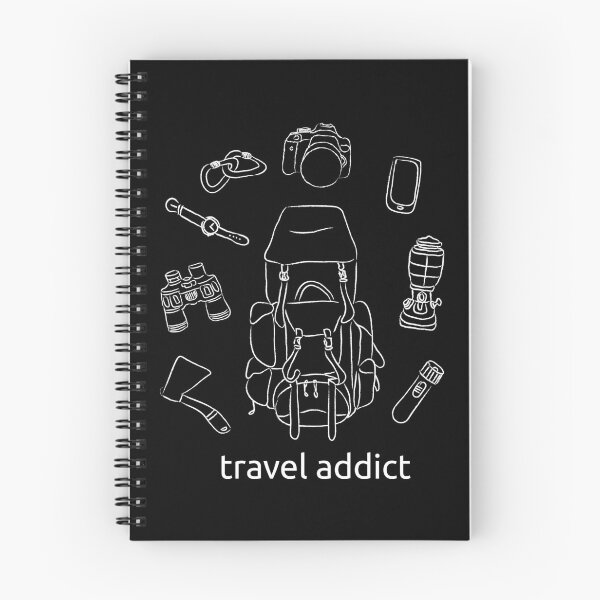 Item preview, Flat lay of tourist items: backpack, camera, binoculars, watch, axe, torch, carabiner, lamp, phone.  designed and sold by Familyshmot.