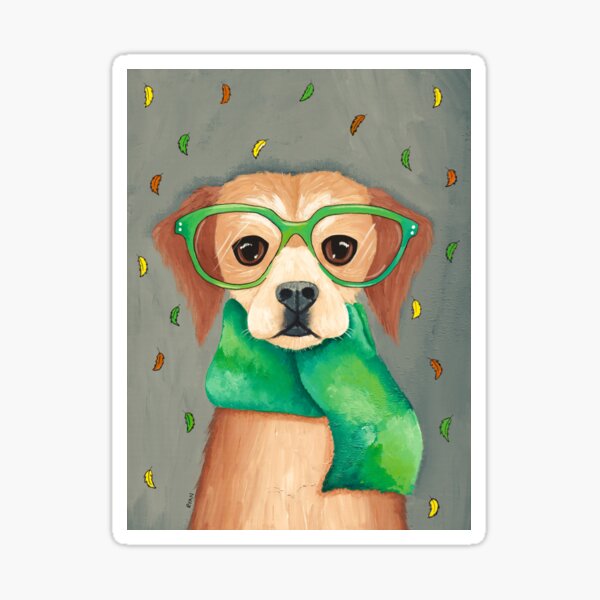 Item preview, Dog In Scarf and Glasses designed and sold by KilkennyCat Art.