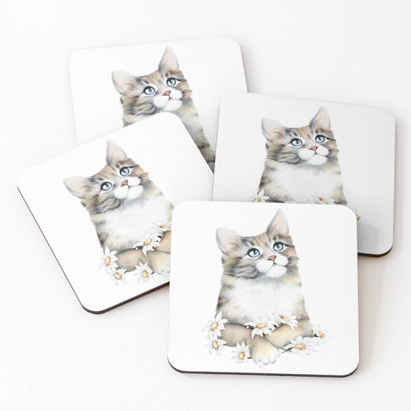 Item preview, White Cat Paint Beauty Flowers designed and sold by Cat2D.
