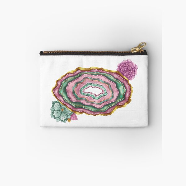 Item preview, watercolor pink crystal with flowers, geode, gemstone, geology, agate slice, boho crystal, watercolor crystal, witch aesthetic, gold crystal designed and sold by Anaïs Illustration.