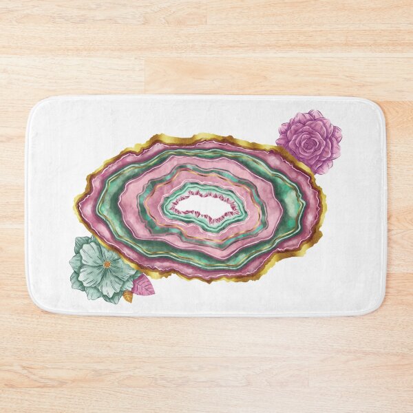 Item preview, watercolor pink crystal with flowers, geode, gemstone, geology, agate slice, boho crystal, watercolor crystal, witch aesthetic, gold crystal designed and sold by Anaïs Illustration.