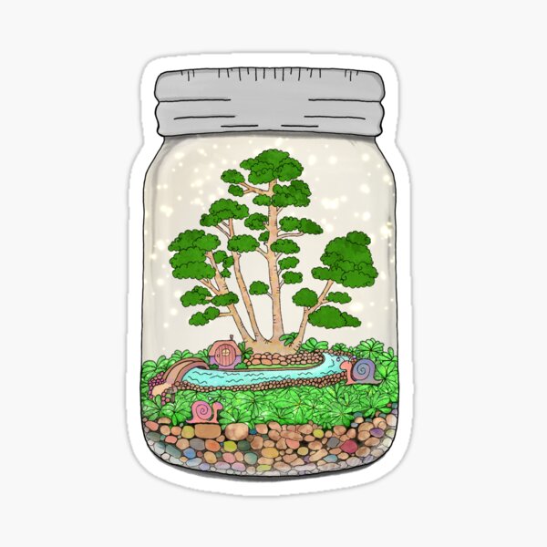 Bonsai Tree and Snails, Terrarium Jar No. 1 Sticker