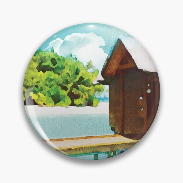 Item preview, Maldives coastal beach hut scene, watercolour effect designed and sold by Gerald Waters.
