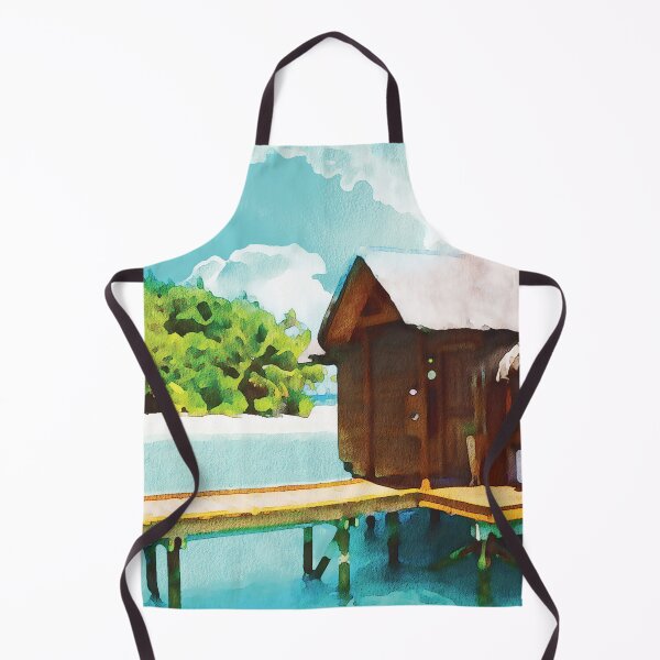 Item preview, Maldives coastal beach hut scene, watercolour effect designed and sold by Gerald Waters.