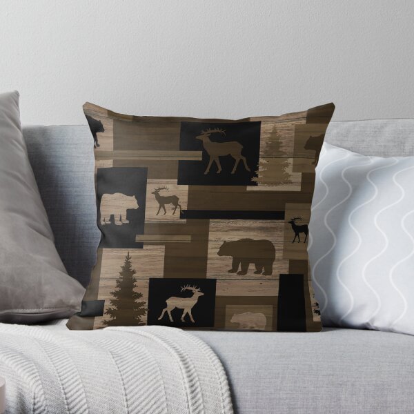 Modèle d'orignal ours en bois rustique Coussin