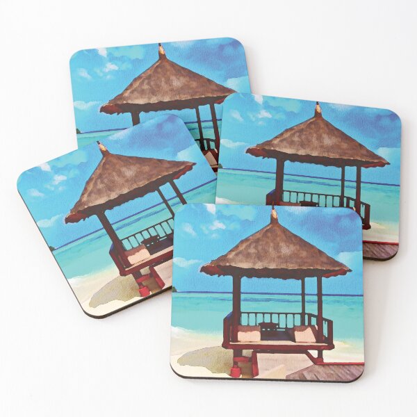 Item preview, Maldives coastal beach hut scene, watercolour effect designed and sold by Gerald Waters.