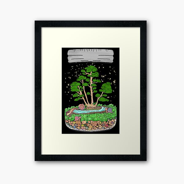 Bonsai Tree and Snails, Terrarium Jar No. 2 Framed Art Print