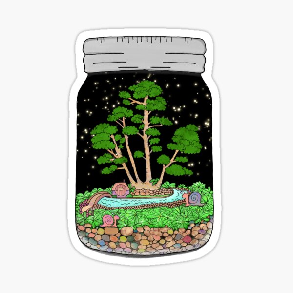 Bonsai Tree and Snails, Terrarium Jar No. 2 Sticker