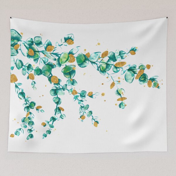 Item preview, watercolor green and gold eucalyptus branch, eucalyptus leaves, gold eucalyptus, eucalyptus branch, botanical illustration designed and sold by Anaïs Illustration.