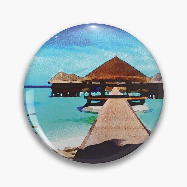 Item preview, Maldives coastal beach hut scene, watercolour effect designed and sold by Gerald Waters.