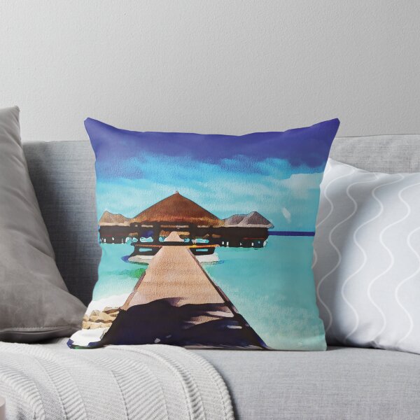Item preview, Maldives coastal beach hut scene, watercolour effect designed and sold by Gerald Waters.